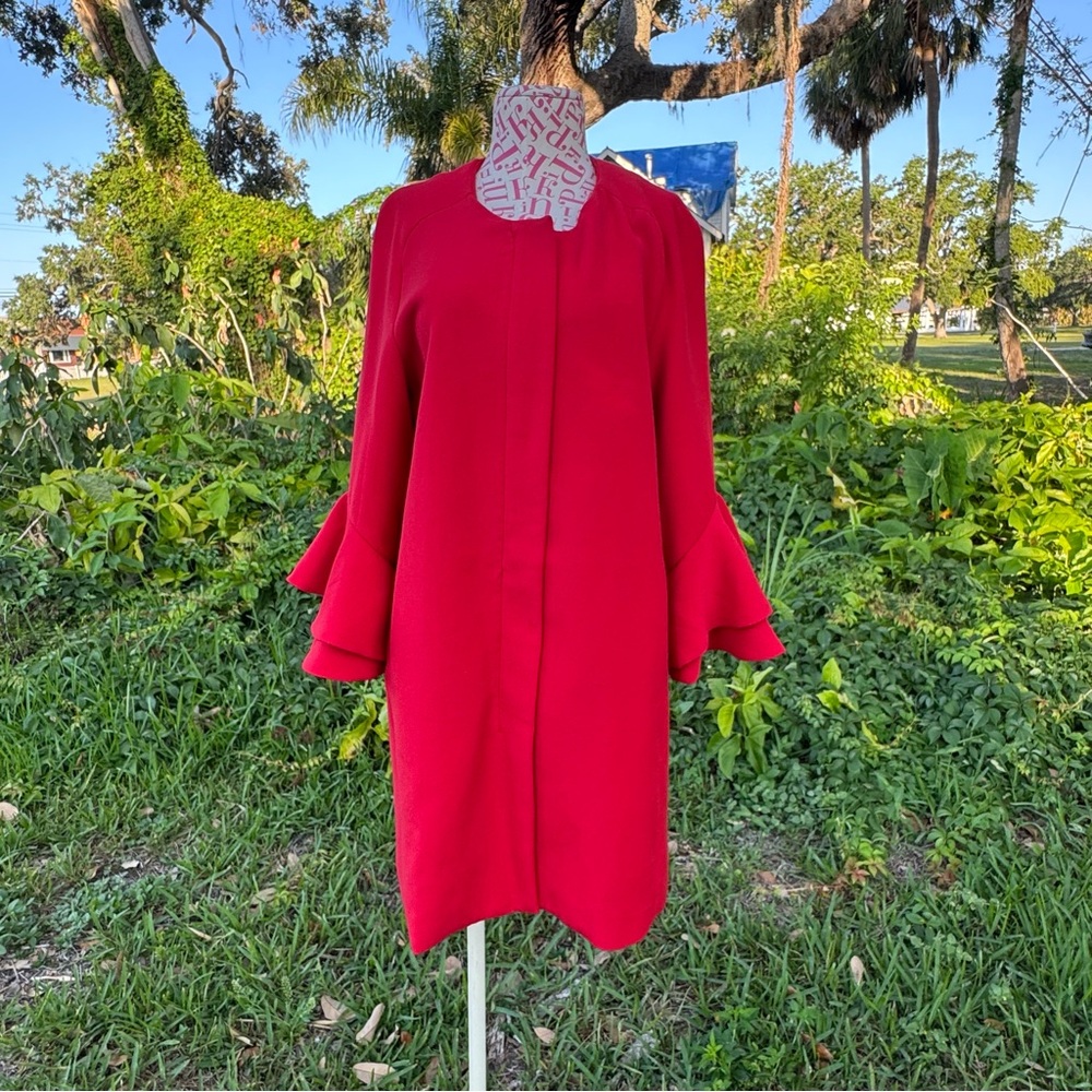 Bagatelle Mod Romantic Red Coat Bell Sleeves 60s Minimalist Contemporary Size  S